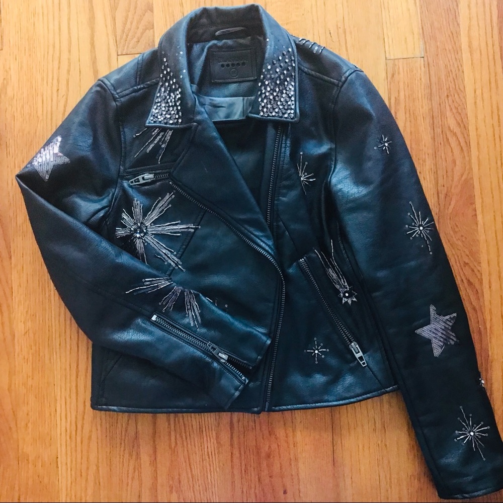 BLANK NYC Embellished Star Shimmer Moto Jacket
